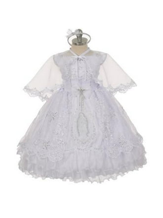 Rain Kids Baby Girls White Organza Rhinestone Baptism Cape Dress 6-12M